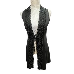 Laura Hlavac Duster Cardigan Sz S Gray Lettuce Ruffle Whimsigoth Sleeveless